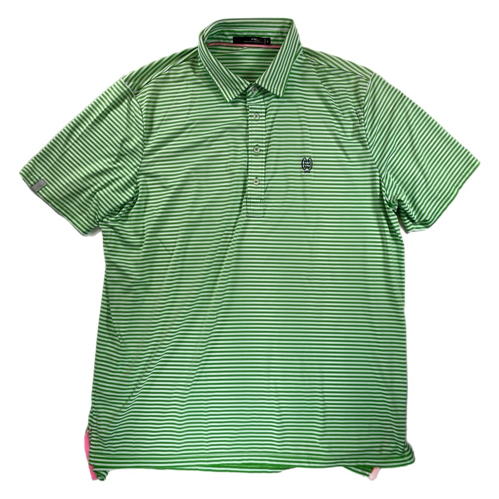 RLX Ralph Lauren Shirt Mens Green White Striped Polo Golf Performance Stretch XL